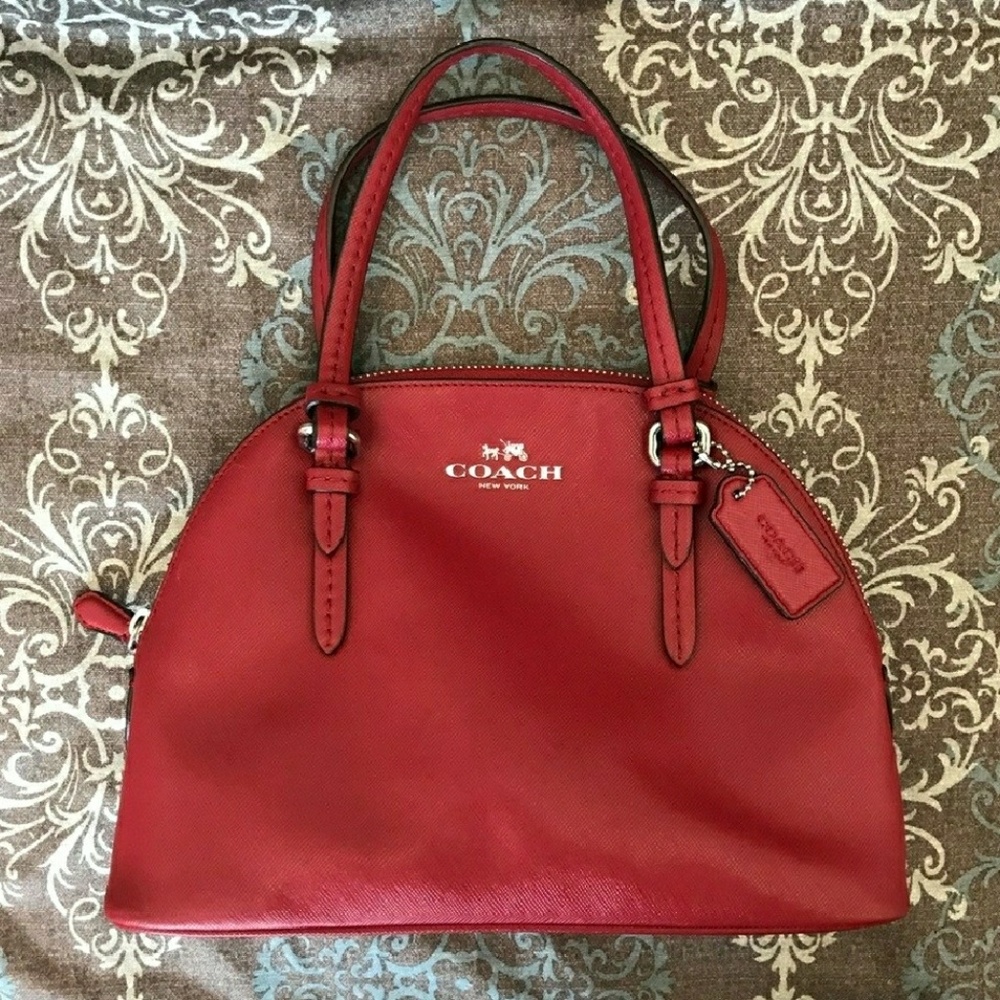 Coach Red Peyton Leather mini Dome Purse